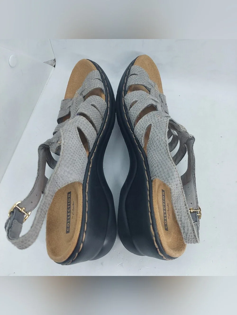 Clarks Lexi Marigold Sandals Gray Snakeskin Slingback Womens Size 7M Casual
